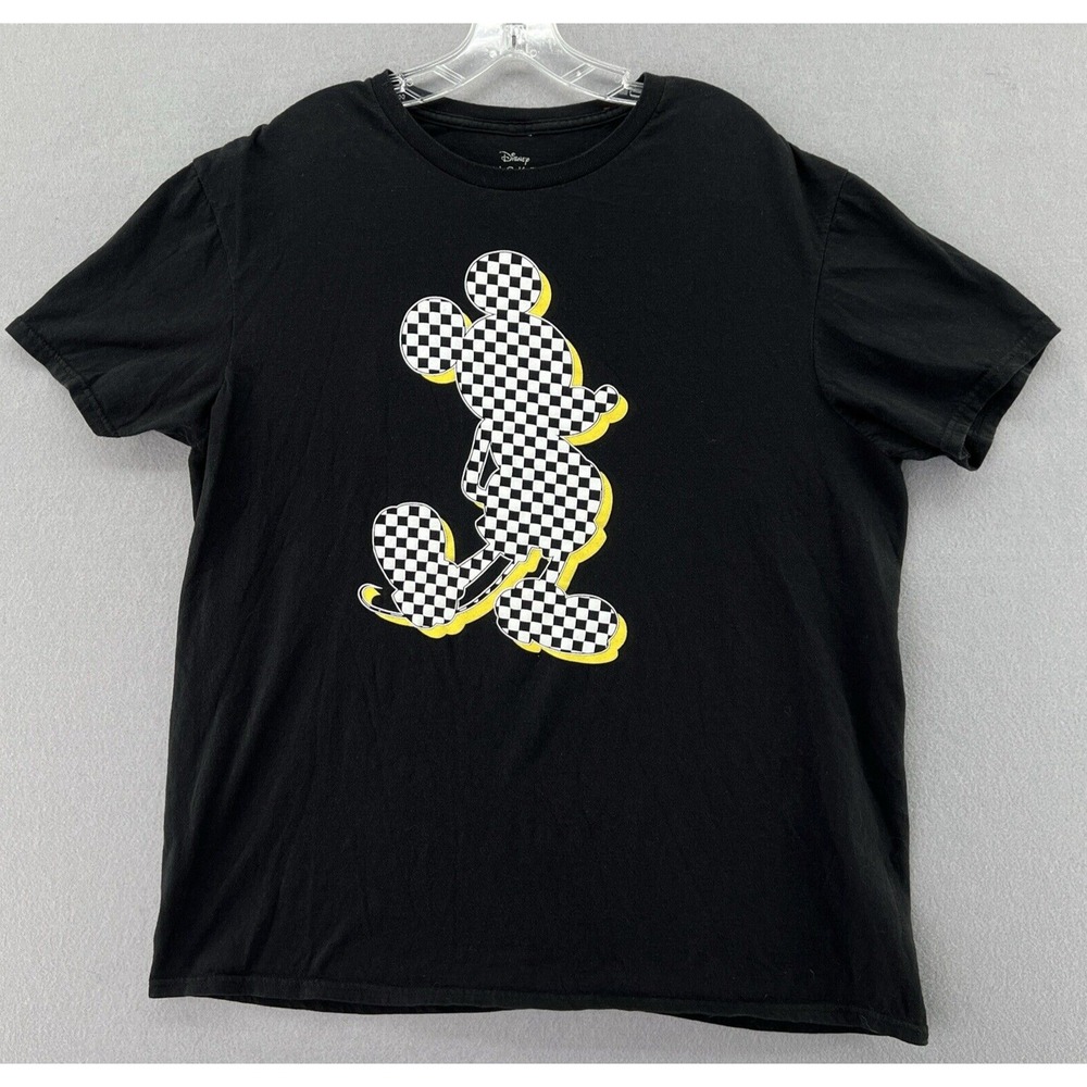 Disney Black & White Checkerboard Mickey Mouse Silhouette T-Shirt Y2K  Size XL